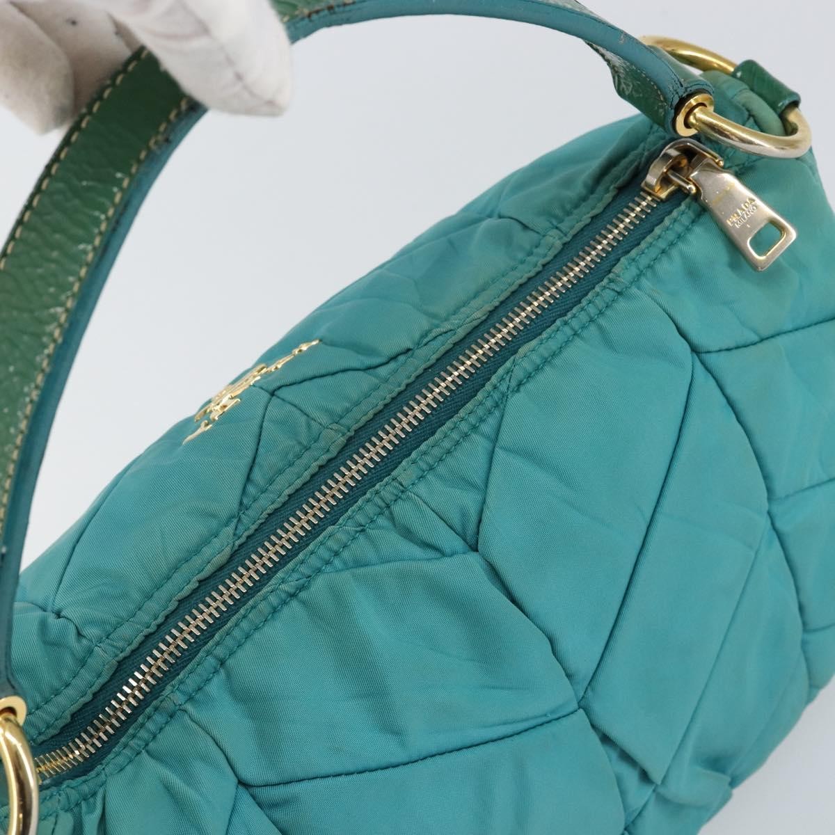 Prada PRADA Shoulder Bag Nylon Turquoise Blue Gold Authentic 148398