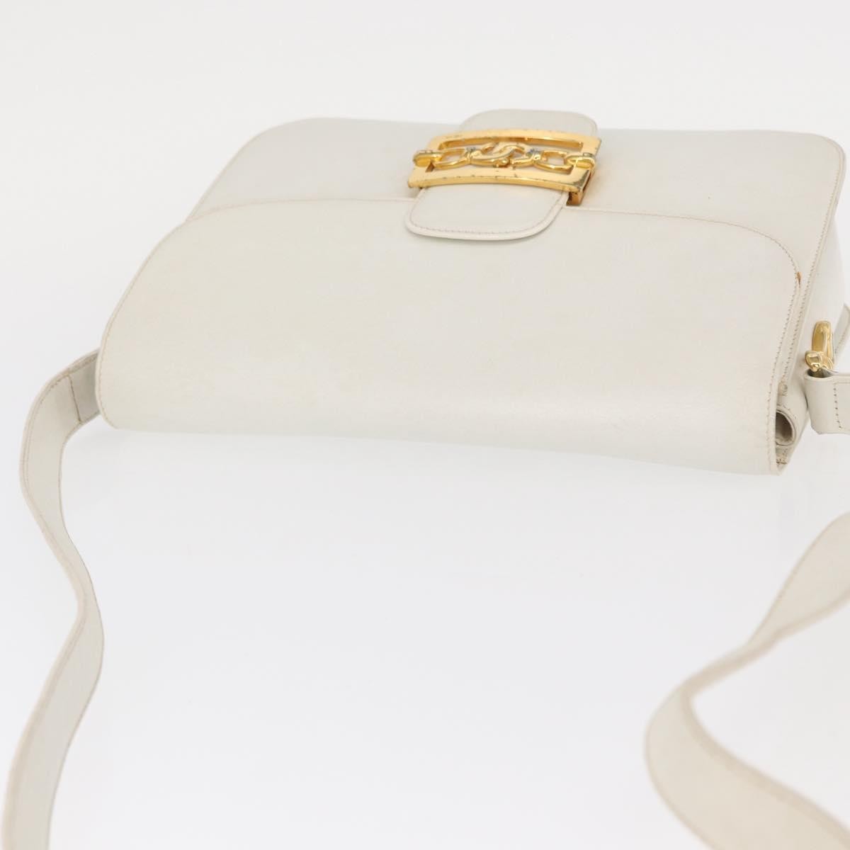 Celine CELINE Shoulder Bag Leather White Gold Authentic yk19773