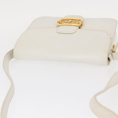 Celine CELINE Shoulder Bag Leather White Gold Authentic yk19773
