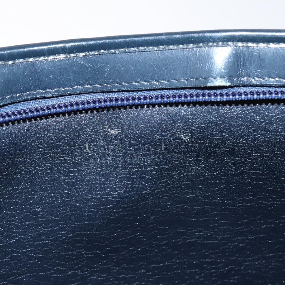 Dior Christian Dior Trotter Canvas Hand Bag Navy Gold Authentic MX415