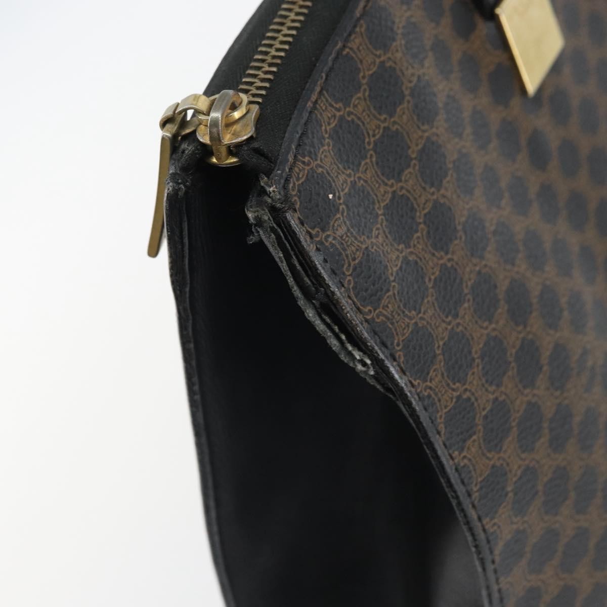 Celine CELINE Macadam Canvas Tote Bag PVC Leather Black Gold Authentic 168706