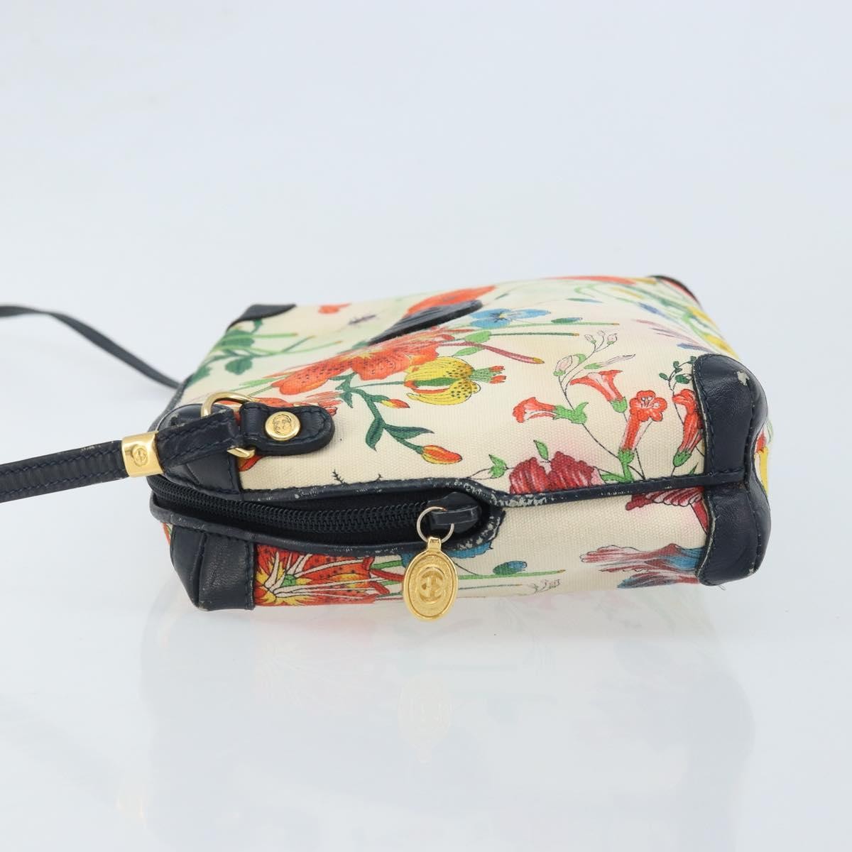 Gucci GUCCI Flora Shoulder Bag Canvas Leather White Gold 007 115 1093 Authentic ep13906
