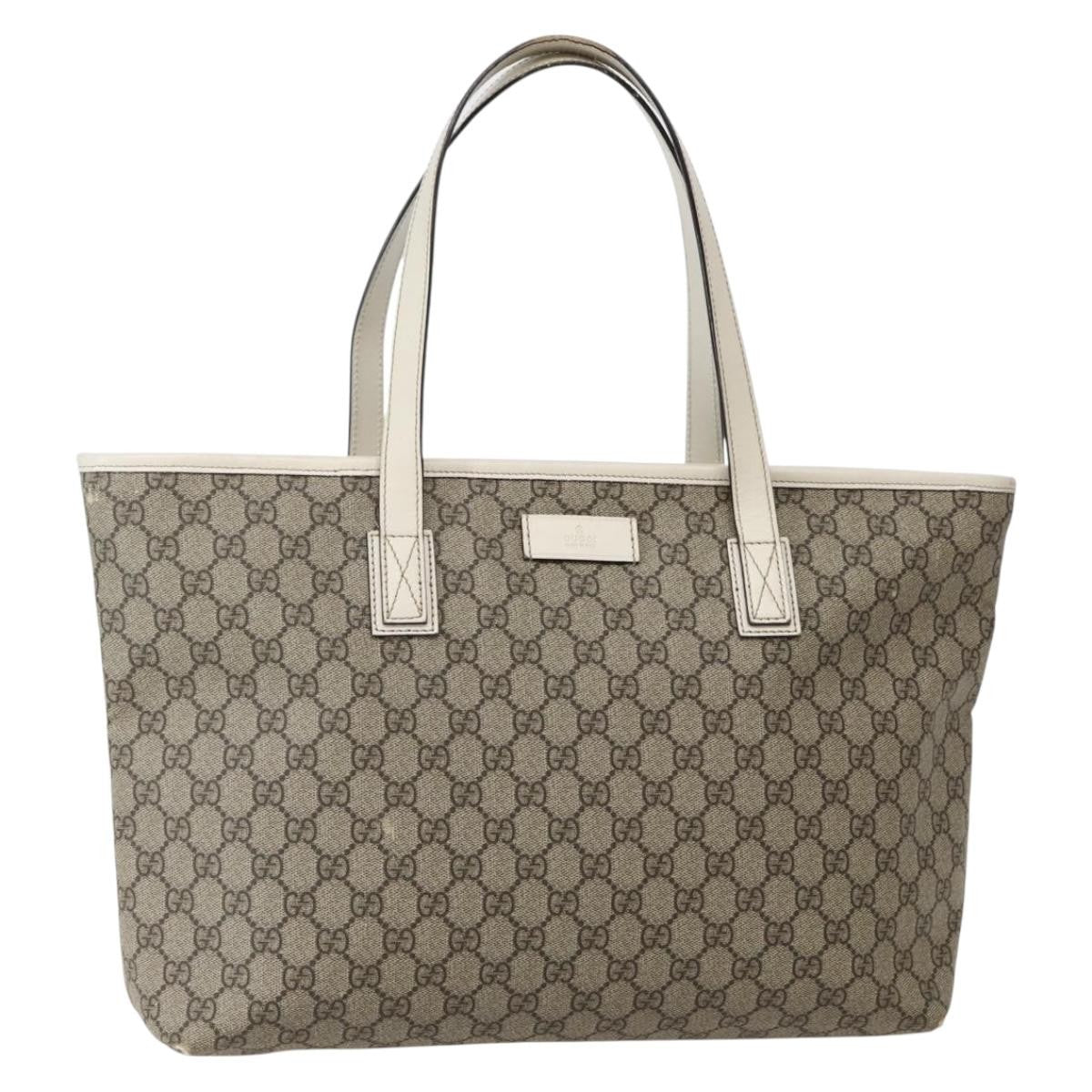 Gucci GUCCI GG Supreme Tote Bag PVC Beige Silver 211137 Authentic BA5762