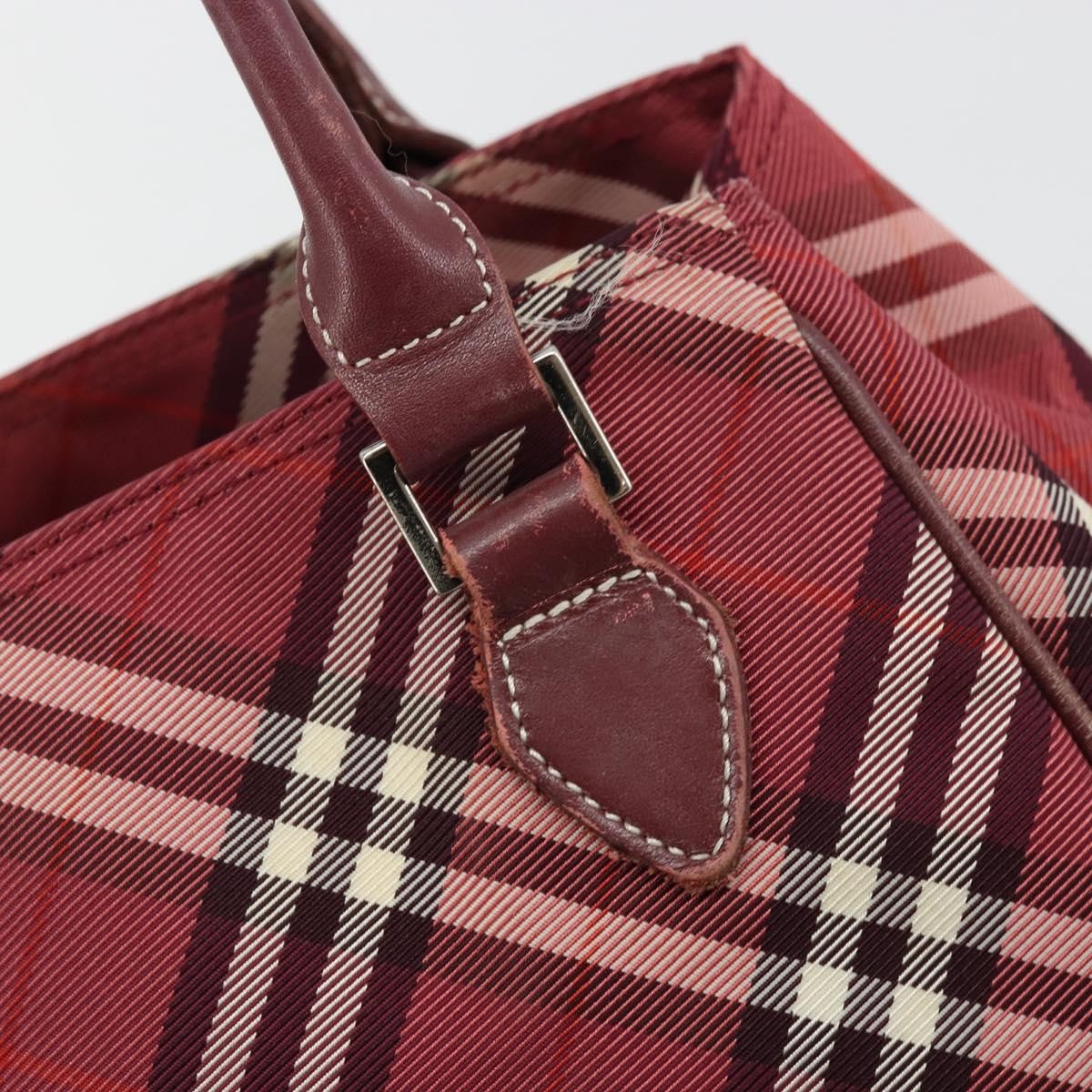 Burberry BURBERRY Nova Check Blue Label Hand Bag Nylon Red Silver Authentic bs34679