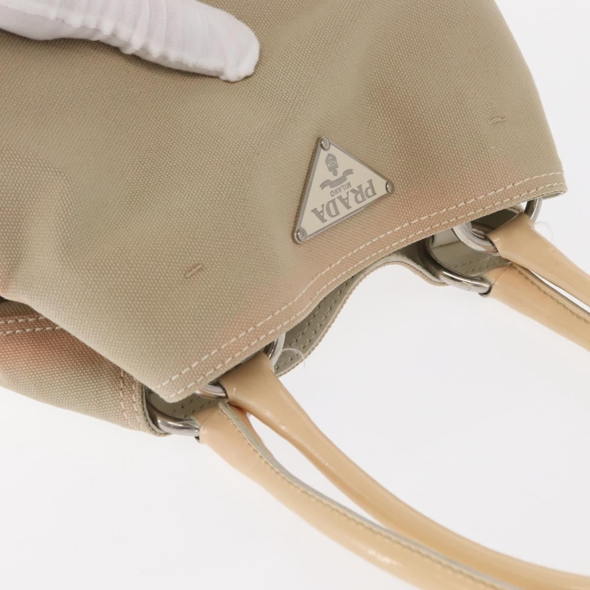 Prada PRADA Tote Bag Canvas Leather Beige Silver Authentic 160268