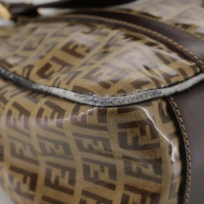 Fendi FENDI Zucchino Canvas Hand Bag Brown Gold Authentic bs21516