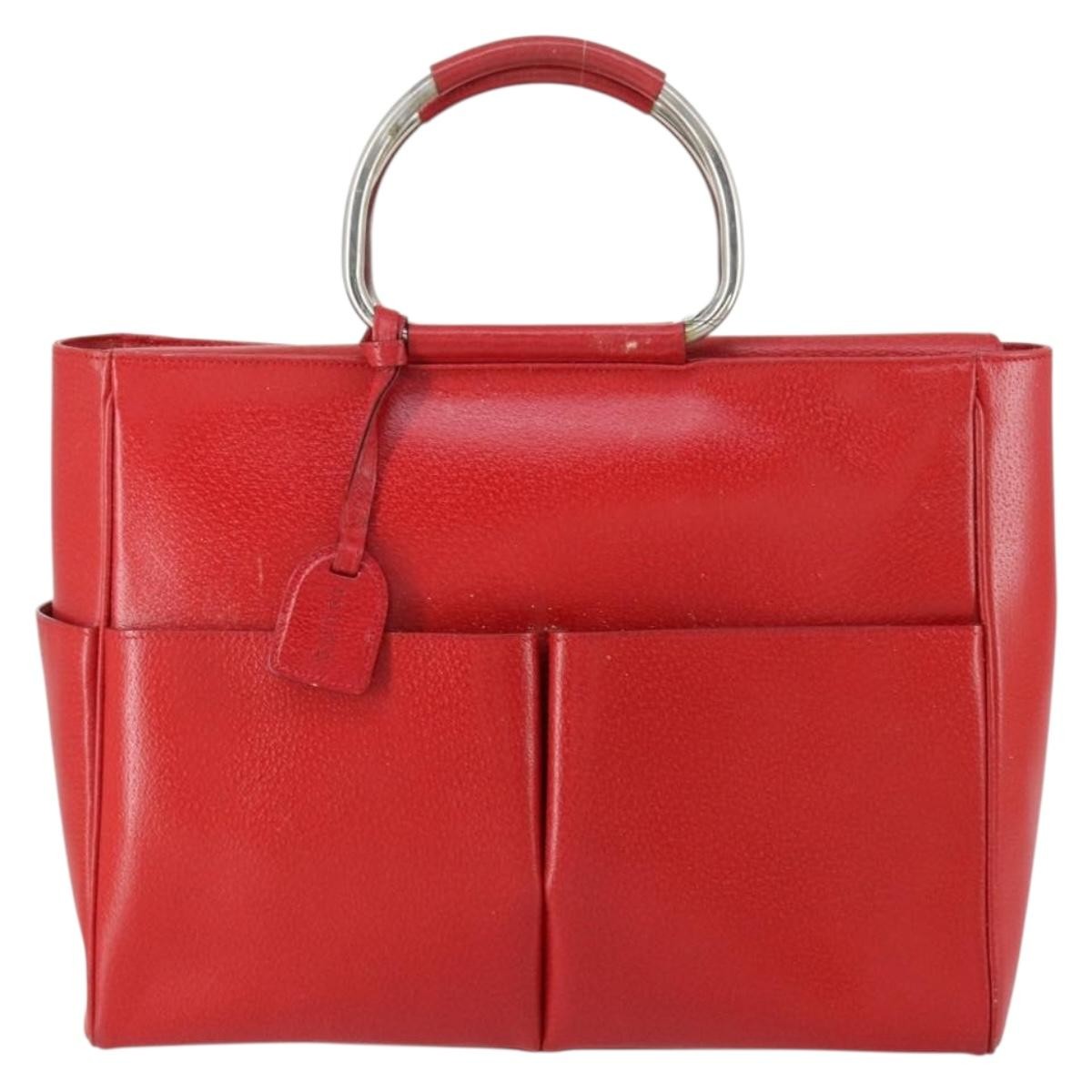 Gucci GUCCI Hand Bag Leather Red Authentic 148420