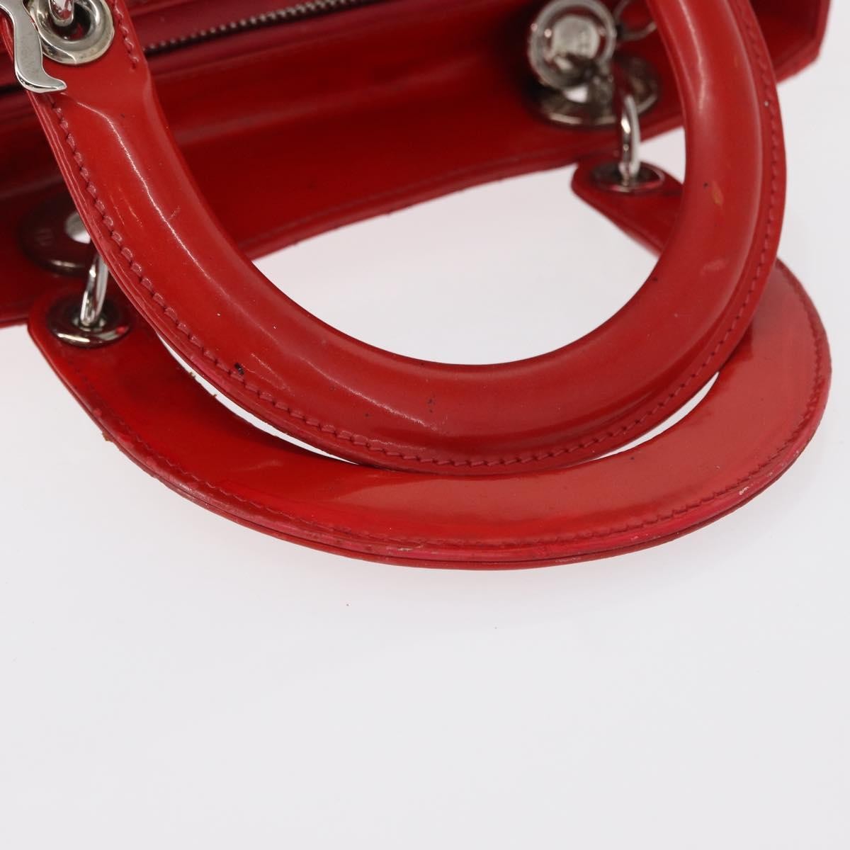 Dior Christian Dior Canage Hand Bag Patent leather Red Silver Authentic 162851