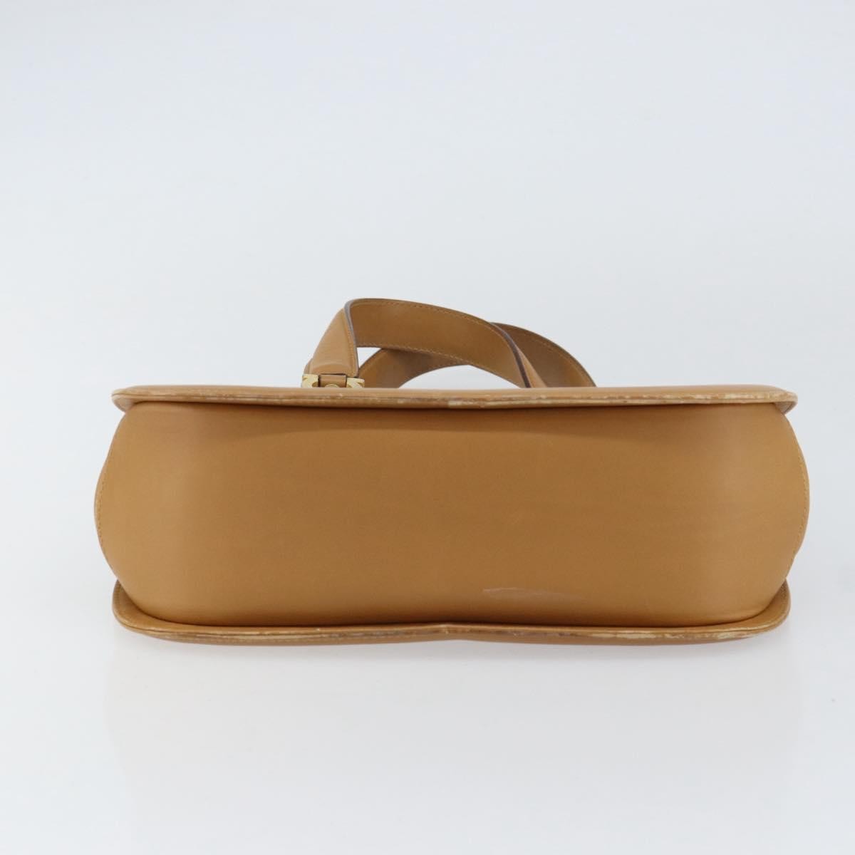 Salvatore Ferragamo Salvatore Ferragamo Gancini Hand Bag Leather Beige Gold Authentic 154675
