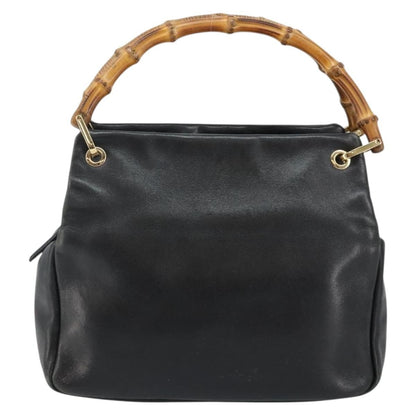 Gucci GUCCI Bamboo Hand Bag Leather Black Gold 000 2865 0575 Authentic 143348