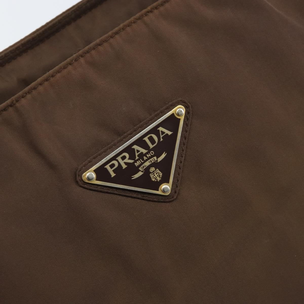Prada PRADA Chain Hand Bag Nylon Brown Gold Authentic YKZ136