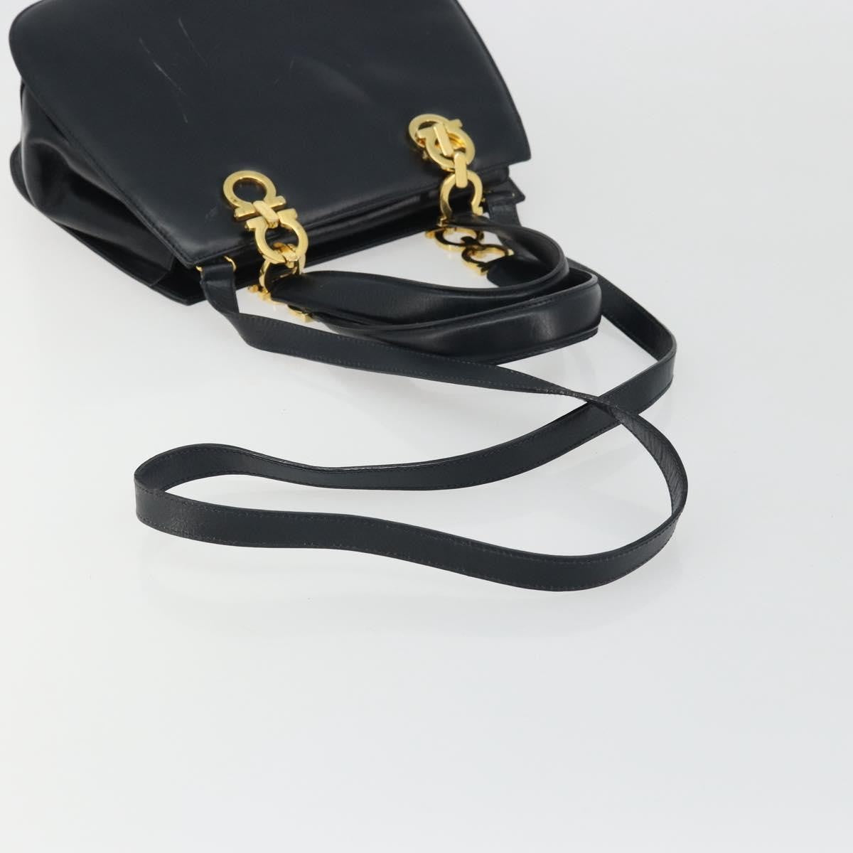 Salvatore Ferragamo Salvatore Ferragamo Gancini Hand Bag Leather 2way Navy Gold Authentic ARZ896