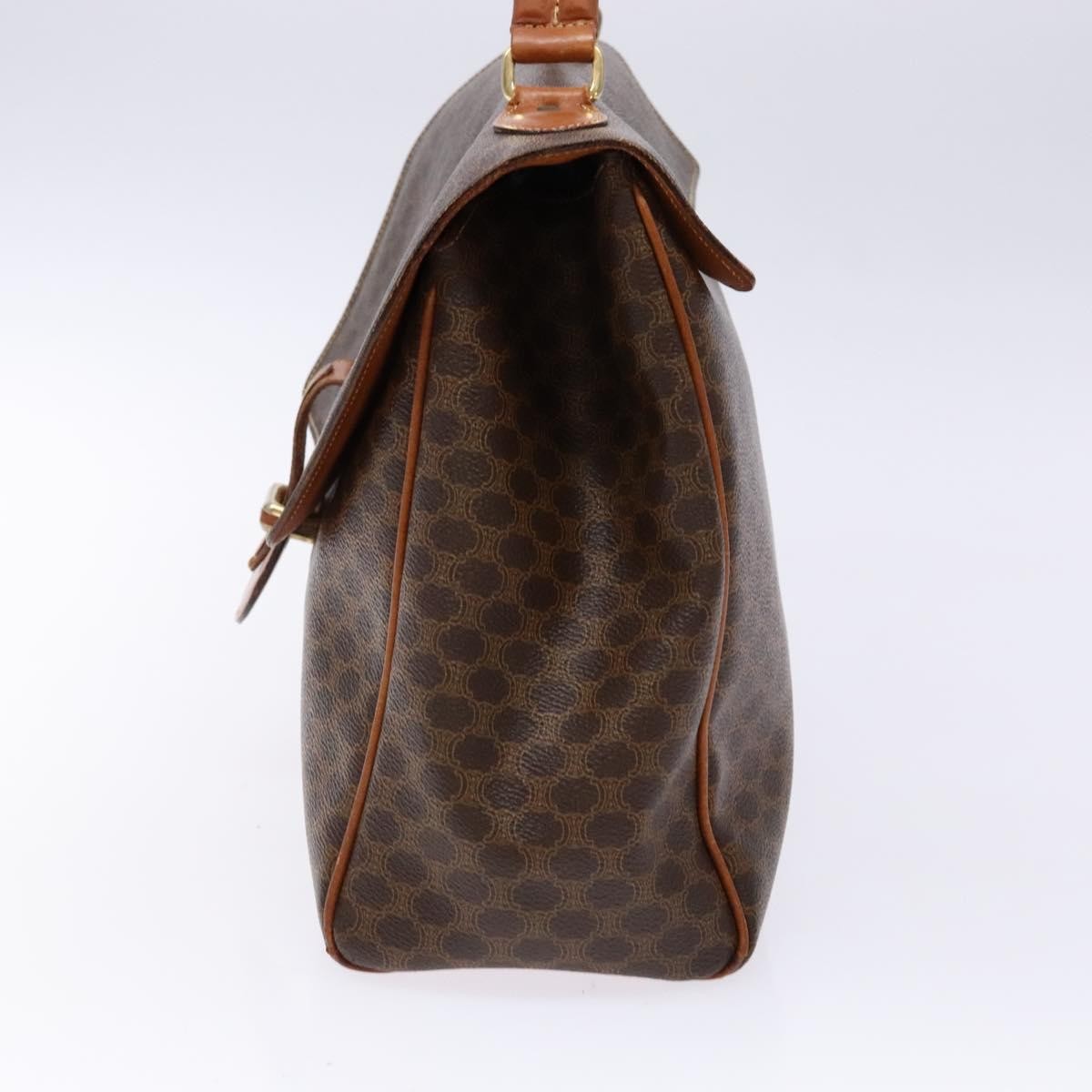 Celine CELINE Macadam Canvas Hand Bag PVC Leather Brown Gold Authentic bs28733
