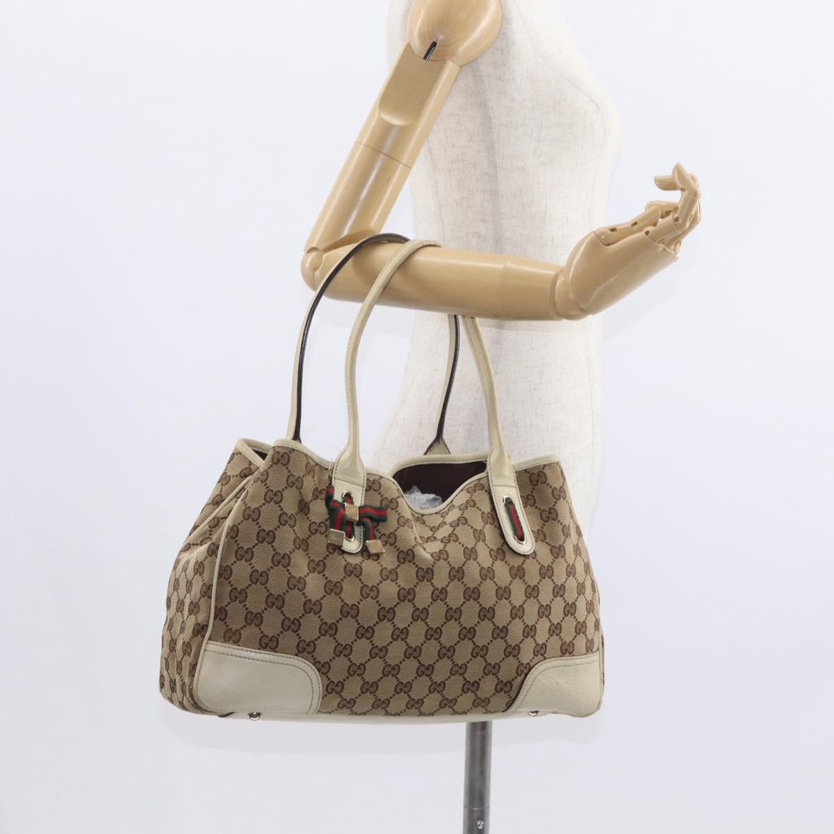 Gucci GUCCI GG Canvas Web Sherry Line Pretty Tote Bag Beige Gold 163805 Authentic ka637