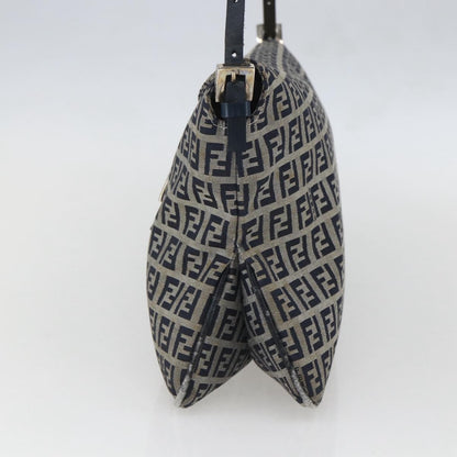 Fendi FENDI Zucchino Canvas Shoulder Bag Navy Silver Authentic 159737