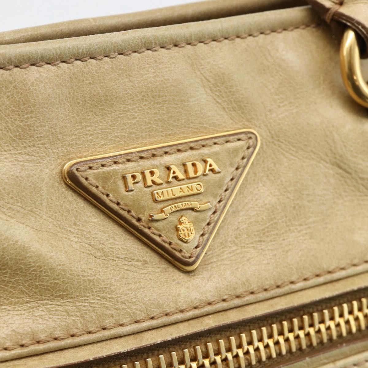 Prada PRADA Hand Bag Leather 2way Beige Gold Authentic 174345