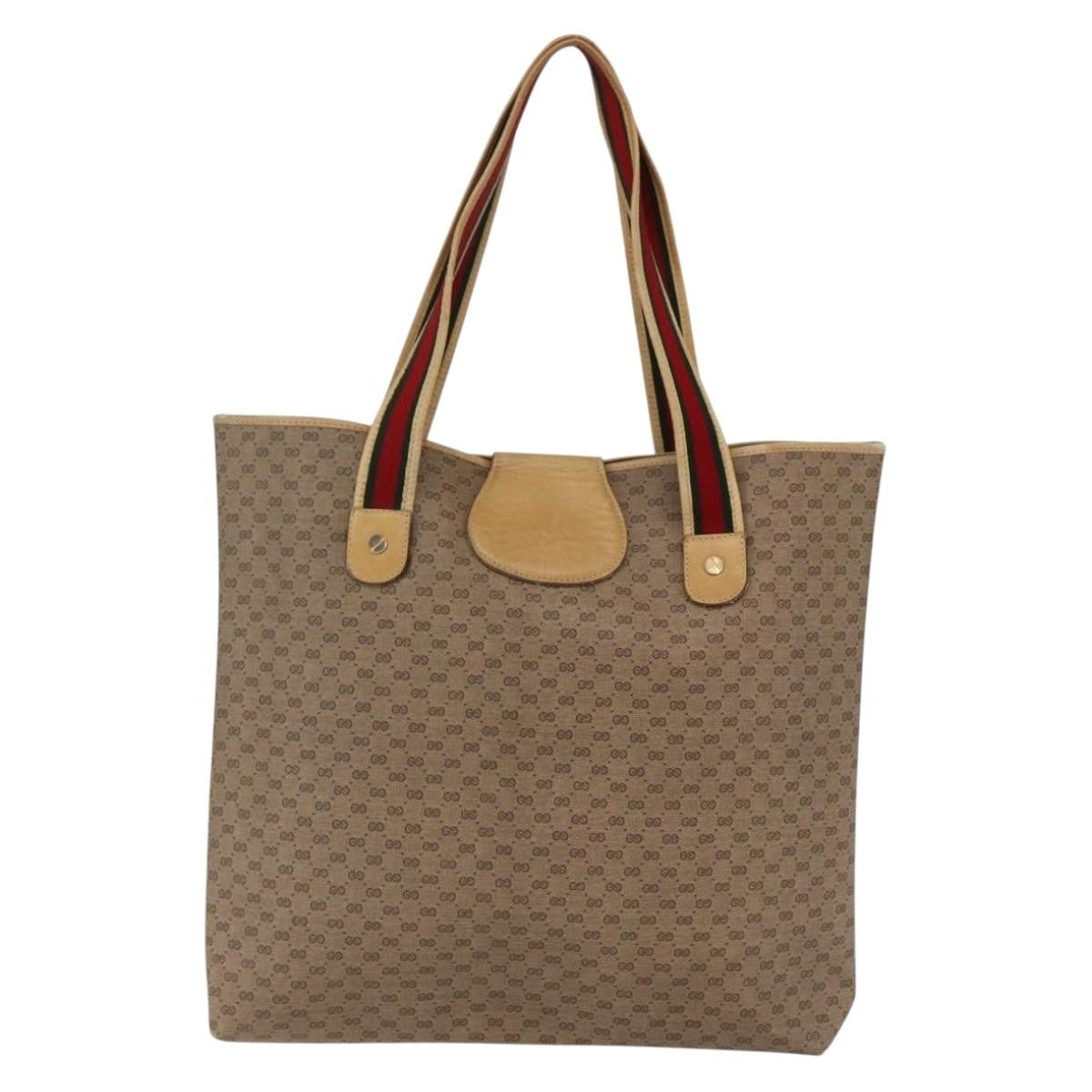 Gucci GUCCI Micro GG Supreme Web Sherry Line Tote Bag PVC Beige Gold Red Authentic ep13035