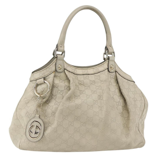 Gucci GUCCI Guccissima GG Canvas Sukey Hand Bag Leather White Gold 211944 Authentic yk20007