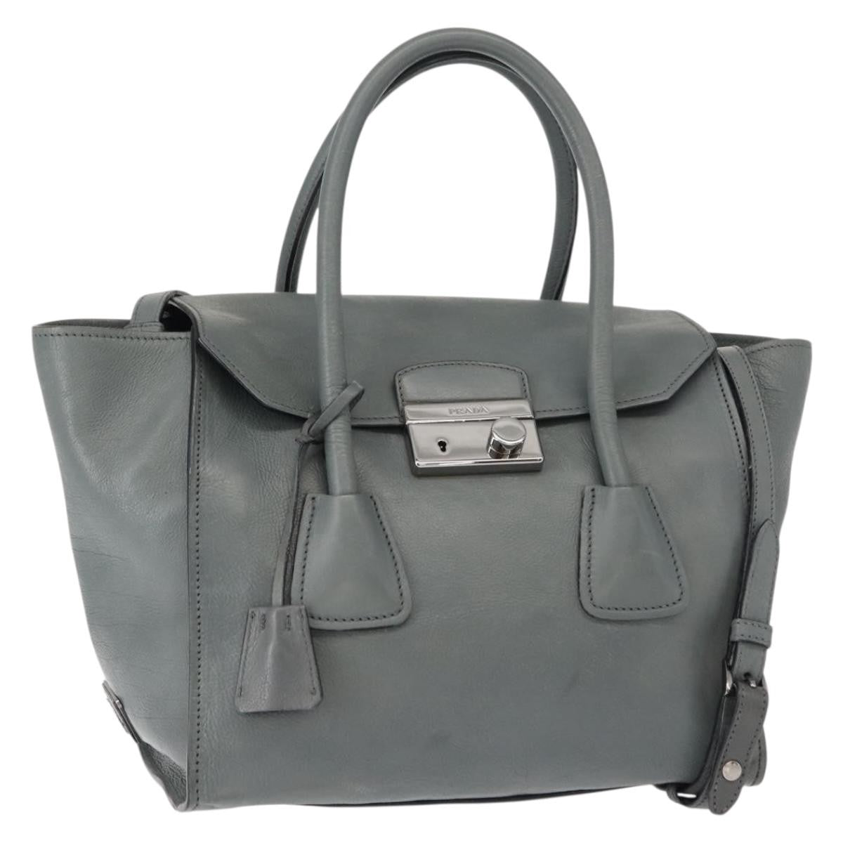 Prada PRADA Hand Bag Leather Gray Silver Authentic 149313