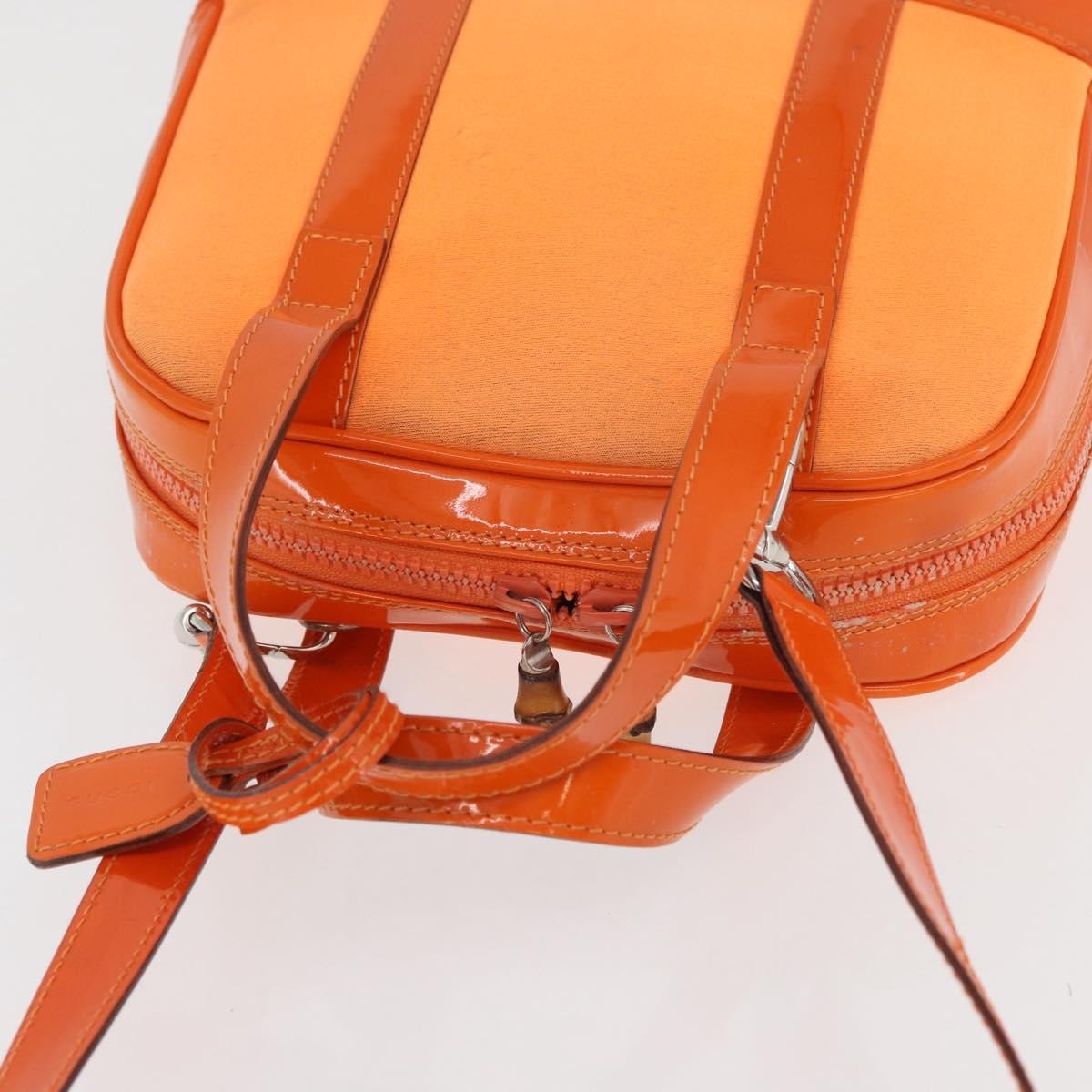 Gucci GUCCI Bamboo Hand Bag Patent leather 2way Orange Silver Authentic 162597