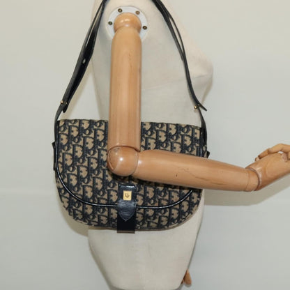 Dior Christian Dior Trotter Canvas Shoulder Bag Navy Gold Authentic BD2178