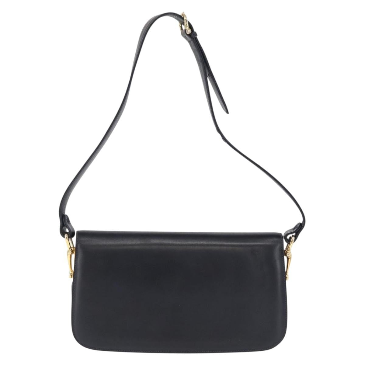 Celine CELINE Horse Carriage Shoulder Bag Leather Navy Gold Authentic 162409