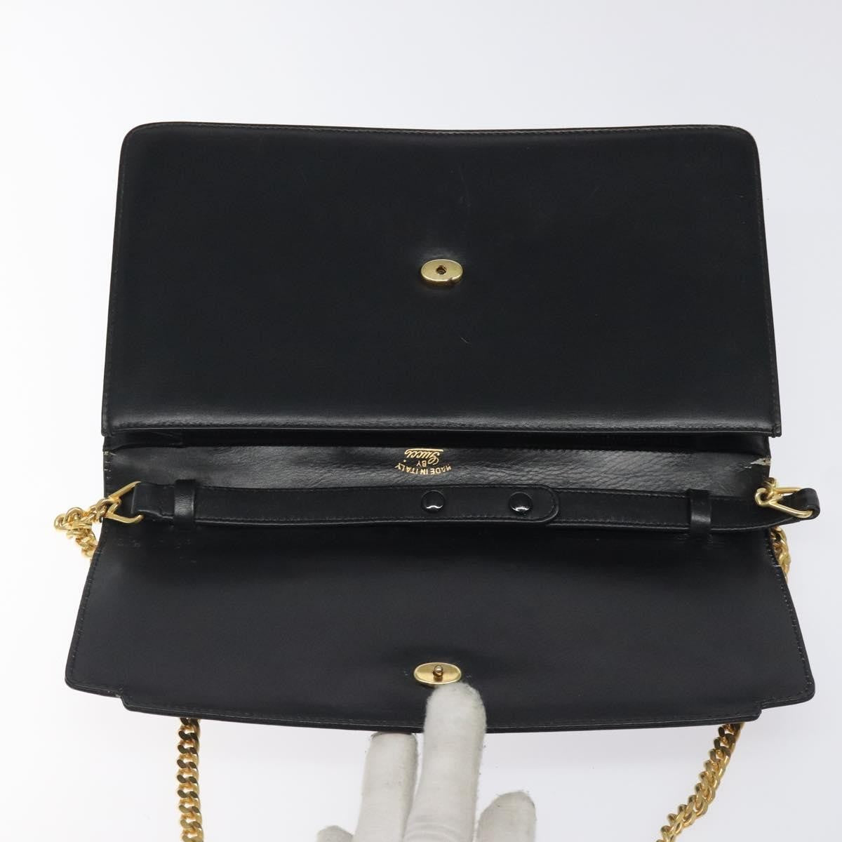 Gucci GUCCI Chain Shoulder Bag Leather Black Gold Authentic 121927