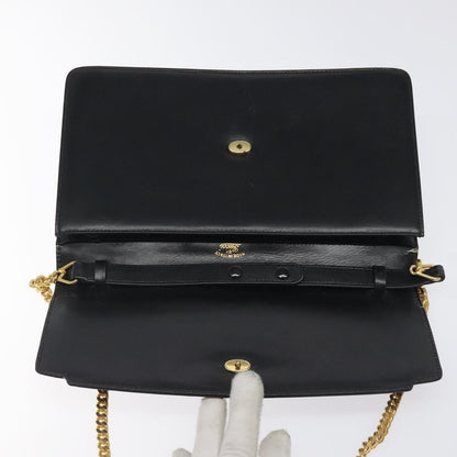Gucci GUCCI Chain Shoulder Bag Leather Black Gold Authentic 121927