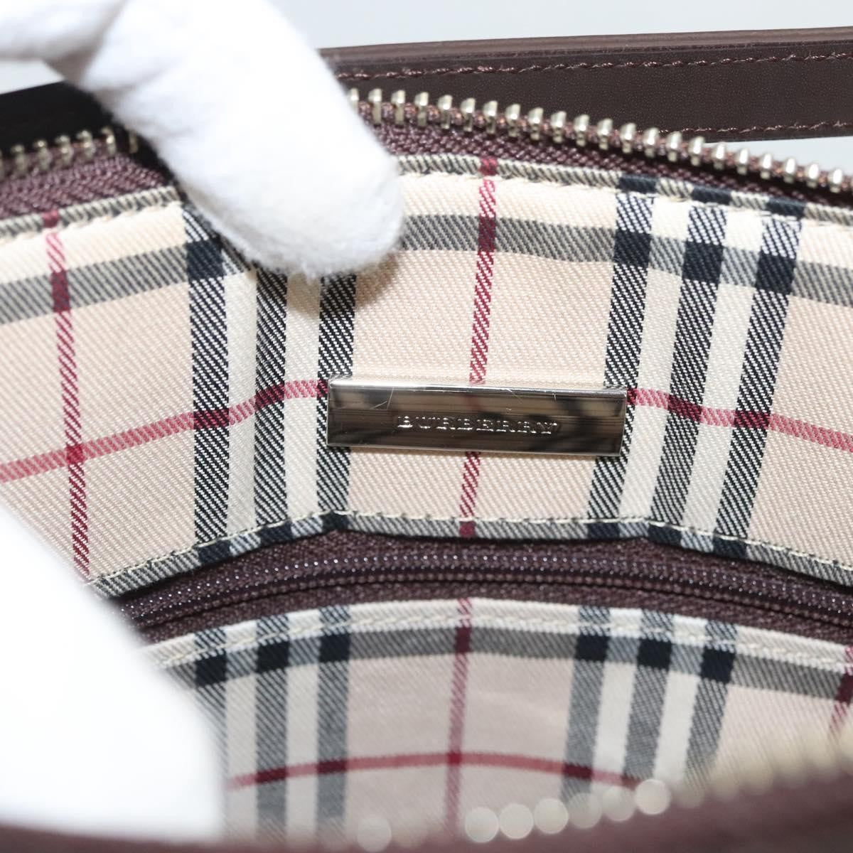 Burberry BURBERRY Shoulder Bag Leather Brown Silver Authentic BA2674