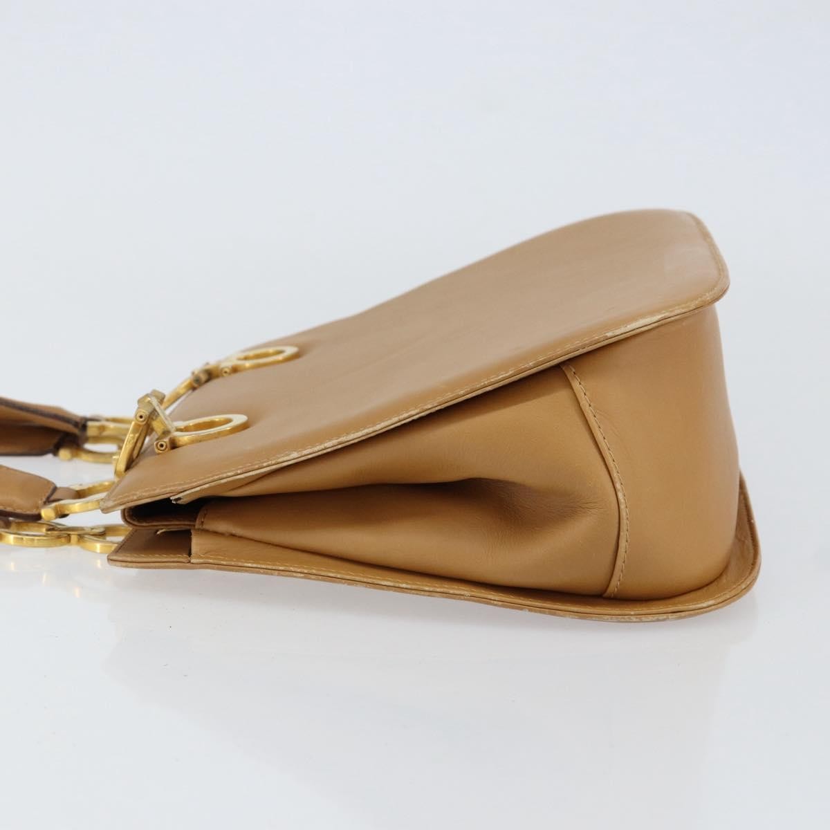 Salvatore Ferragamo Salvatore Ferragamo Gancini Hand Bag Leather Beige Gold Authentic 154675
