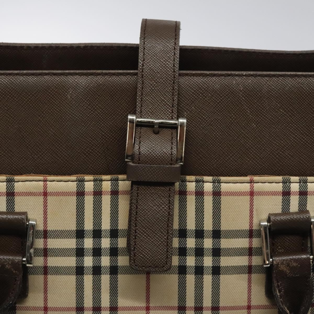 Burberry BURBERRY Nova Check Tote Bag Canvas Beige Silver Authentic 118228