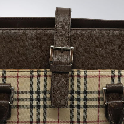 Burberry BURBERRY Nova Check Tote Bag Canvas Beige Silver Authentic 118228