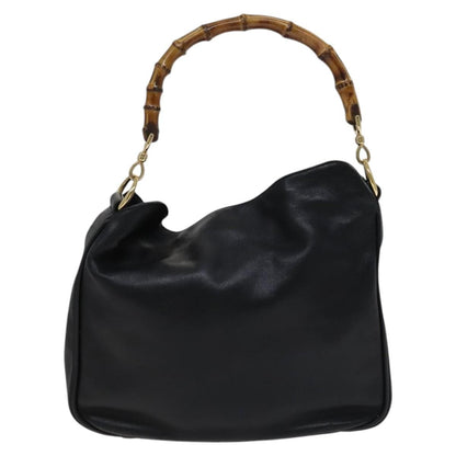 Gucci GUCCI Bamboo Hand Bag Leather 2way Black 001 1638 Authentic 114458