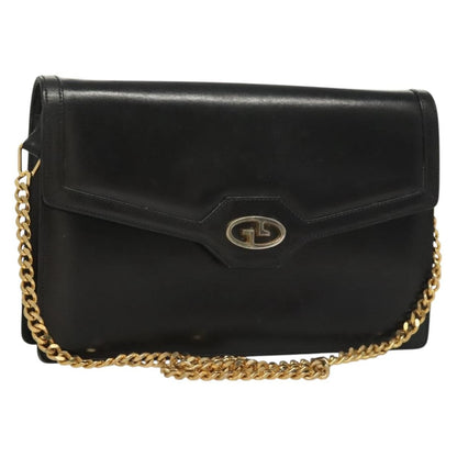 Gucci GUCCI Chain Shoulder Bag Leather Black Gold Authentic ep9431