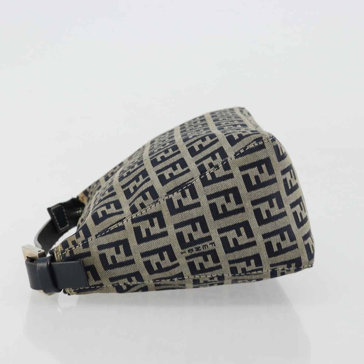 Fendi FENDI Zucchino Canvas Hand Pouch Bag Navy Silver Authentic 177481
