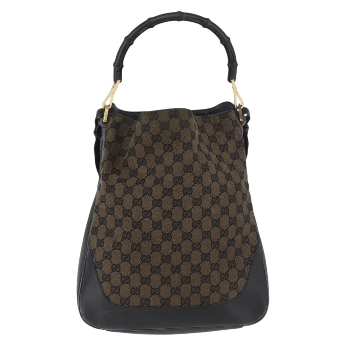 Gucci GUCCI GG Canvas Bamboo Shoulder Bag 2way Navy Gold 001 4058 Authentic 178808