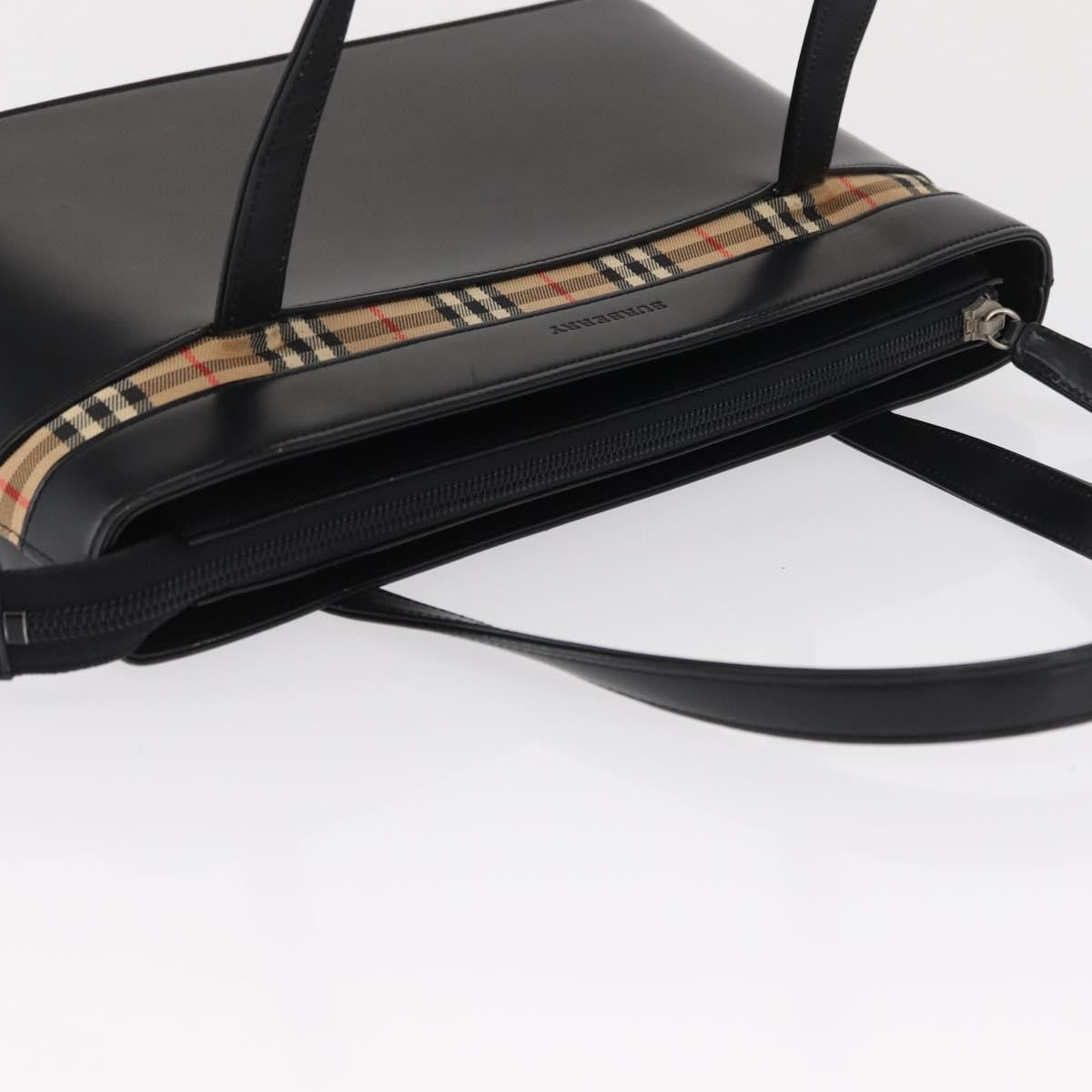Burberry BURBERRY Nova Check Hand Bag Leather Black Silver Authentic SW1869