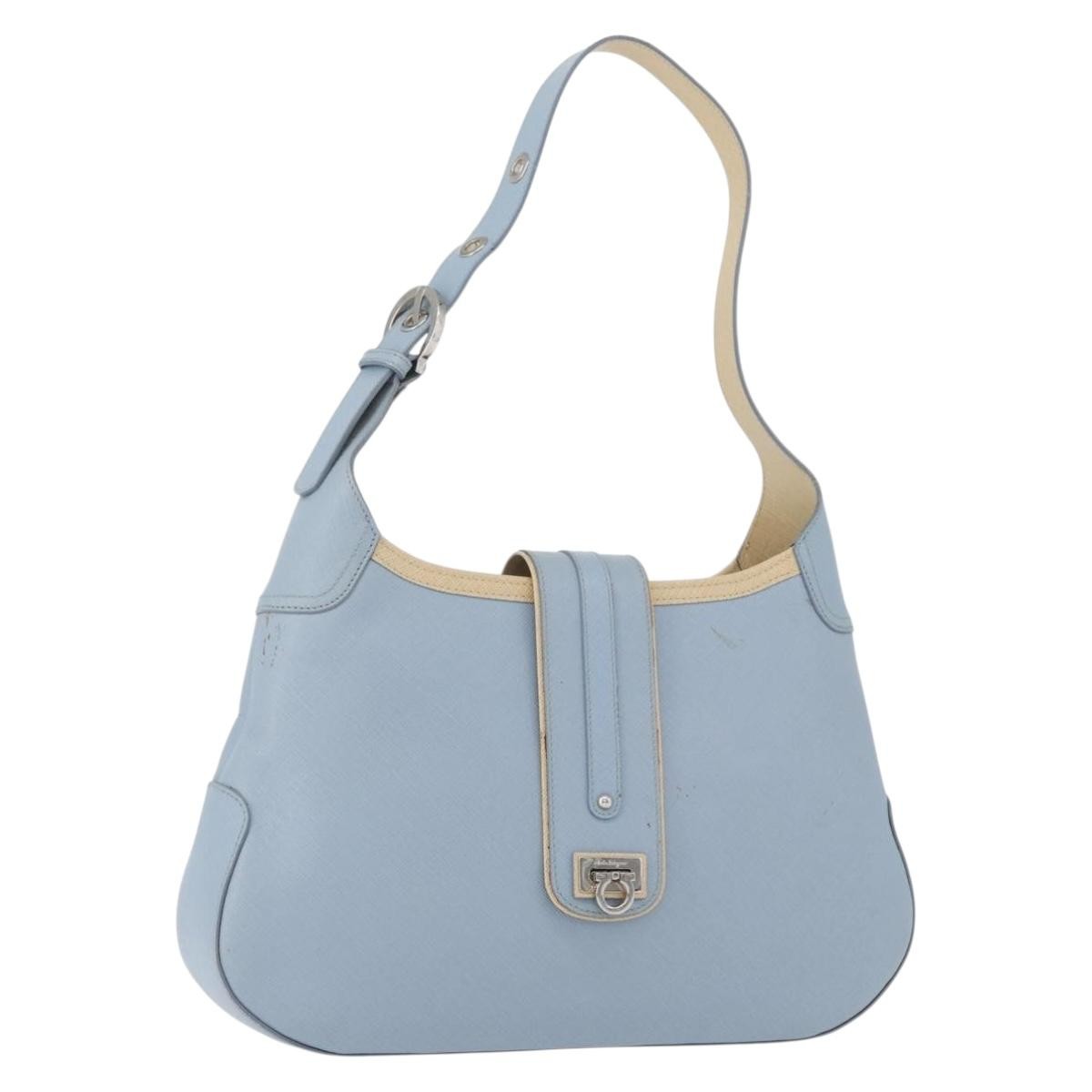 Salvatore Ferragamo Salvatore Ferragamo Gancini Shoulder Bag Leather Light Blue Silver Authentic fm5224