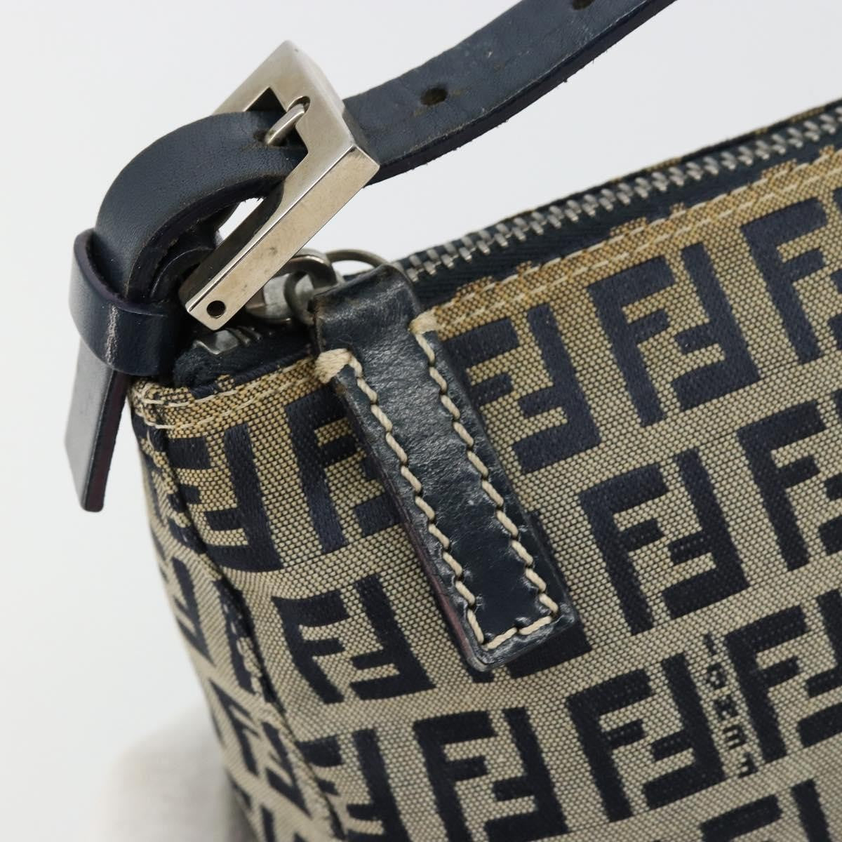 Fendi FENDI Zucchino Canvas Hand Pouch Bag Navy Silver Authentic 177481