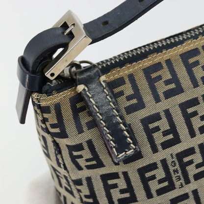Fendi FENDI Zucchino Canvas Hand Pouch Bag Navy Silver Authentic 177481
