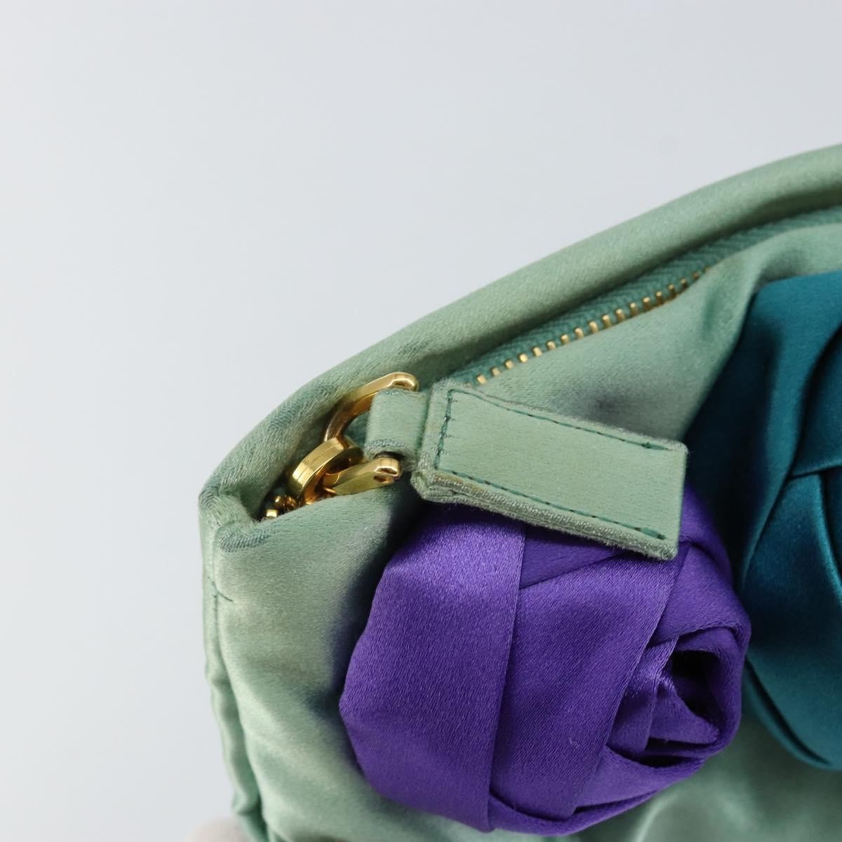Prada PRADA Clutch Bag Satin Green Gold Authentic 145020