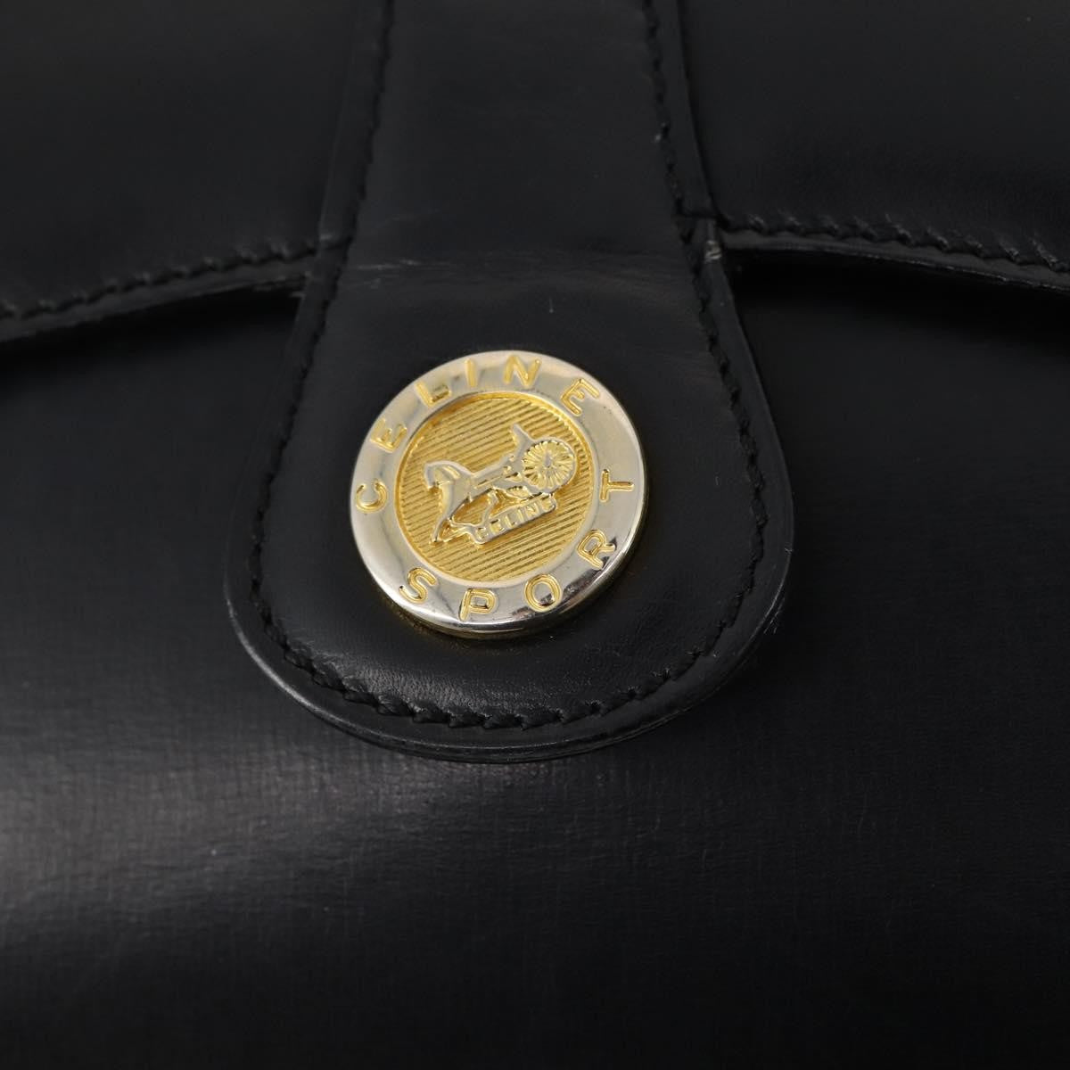 Celine CELINE Chain Shoulder Bag Leather Black Gold Authentic BAZ281