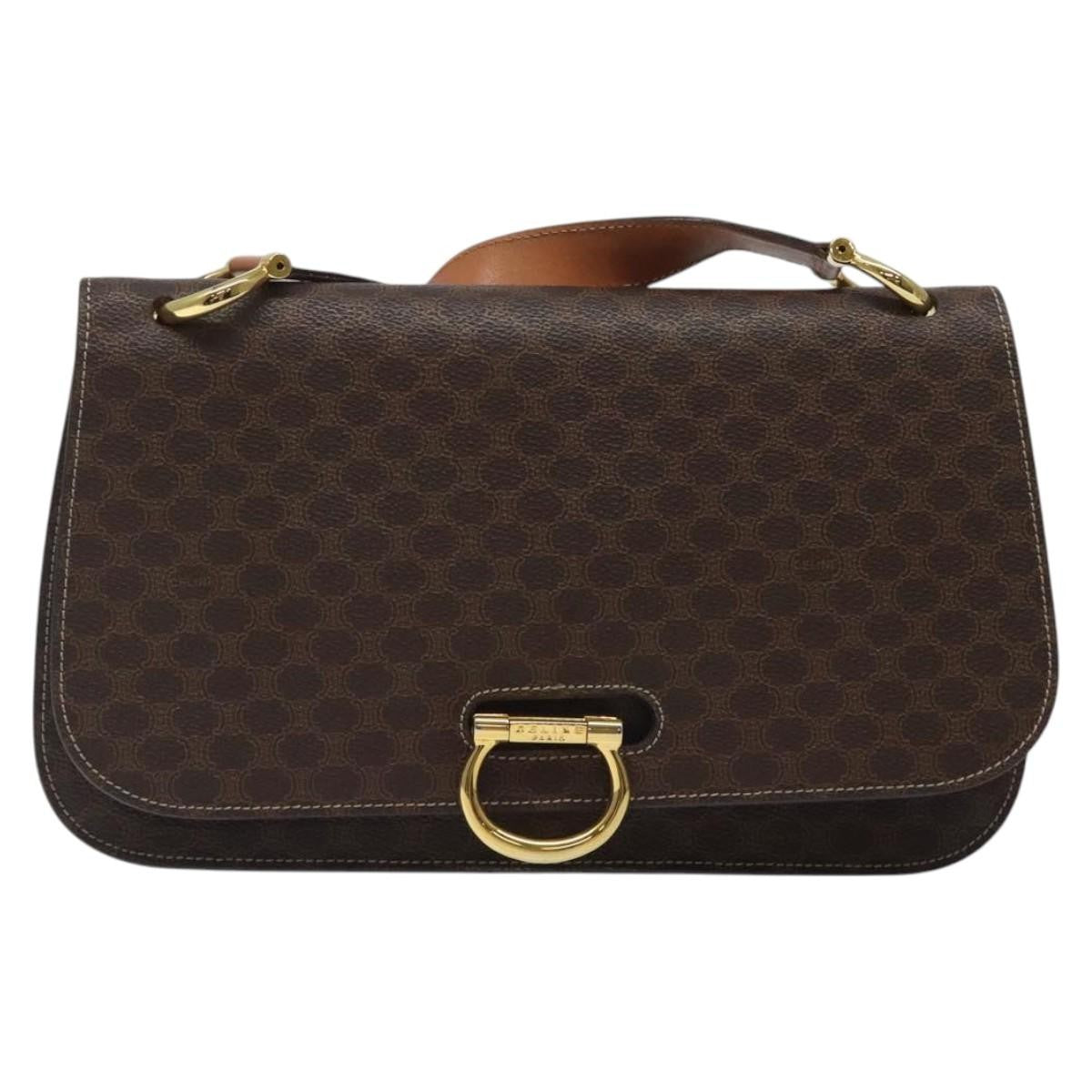 Celine CELINE Macadam Canvas Shoulder Bag PVC Leather Brown Gold Authentic 122137