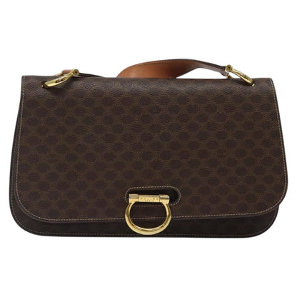 Celine CELINE Macadam Canvas Shoulder Bag PVC Leather Brown Gold Authentic 122137