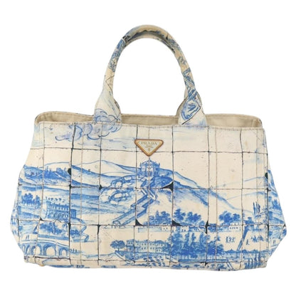 Prada PRADA Canapa GM Hand Bag Canvas Ivory Gold Authentic YKZ040