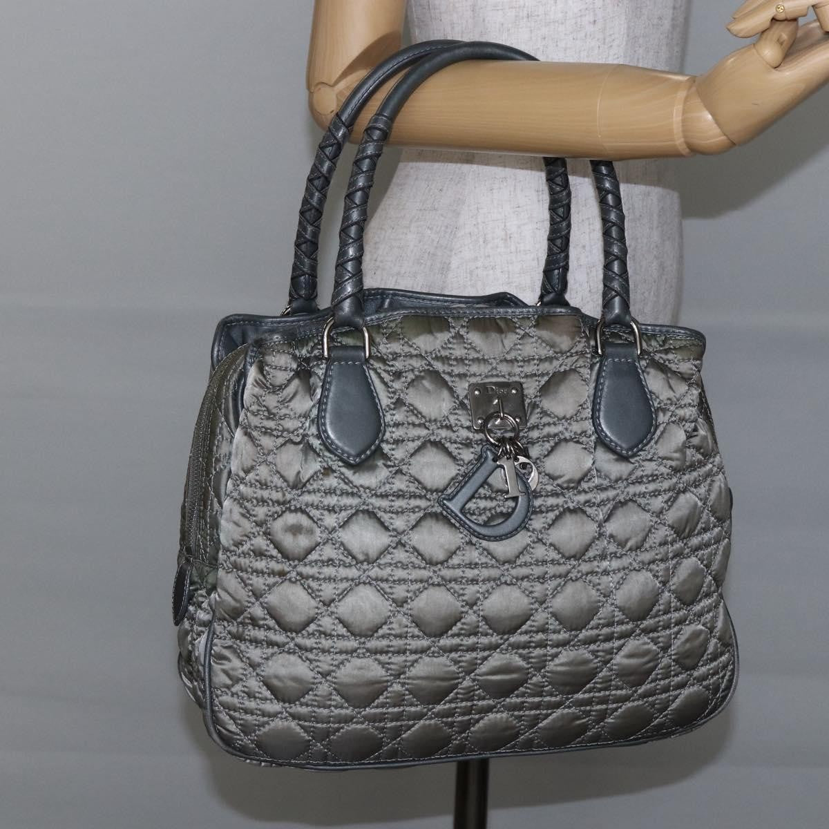 Dior Christian Dior Canage Hand Bag Nylon Gray Silver Authentic 147959