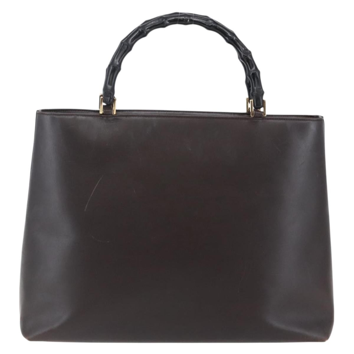 Gucci GUCCI Bamboo Hand Bag Leather Dark Brown Gold 002 1998 0507 Authentic ep11424