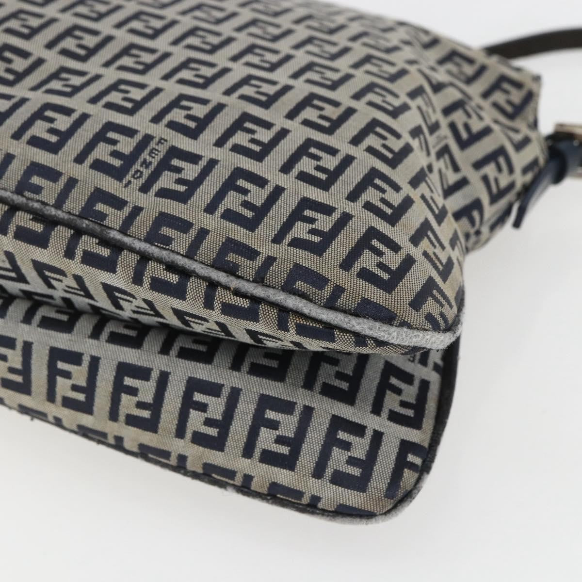 Fendi FENDI Zucchino Canvas Shoulder Bag Navy Silver Authentic 159737