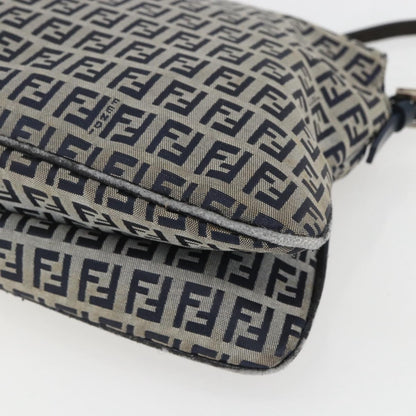 Fendi FENDI Zucchino Canvas Shoulder Bag Navy Silver Authentic 159737