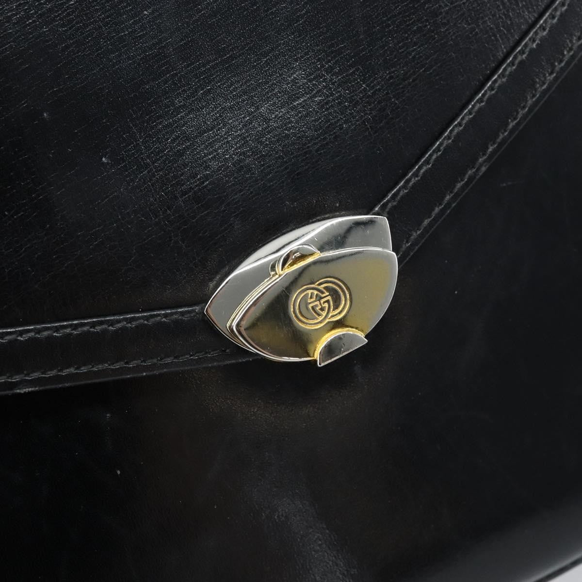 Gucci GUCCI Hand Bag Leather Black Gold Authentic ka2600